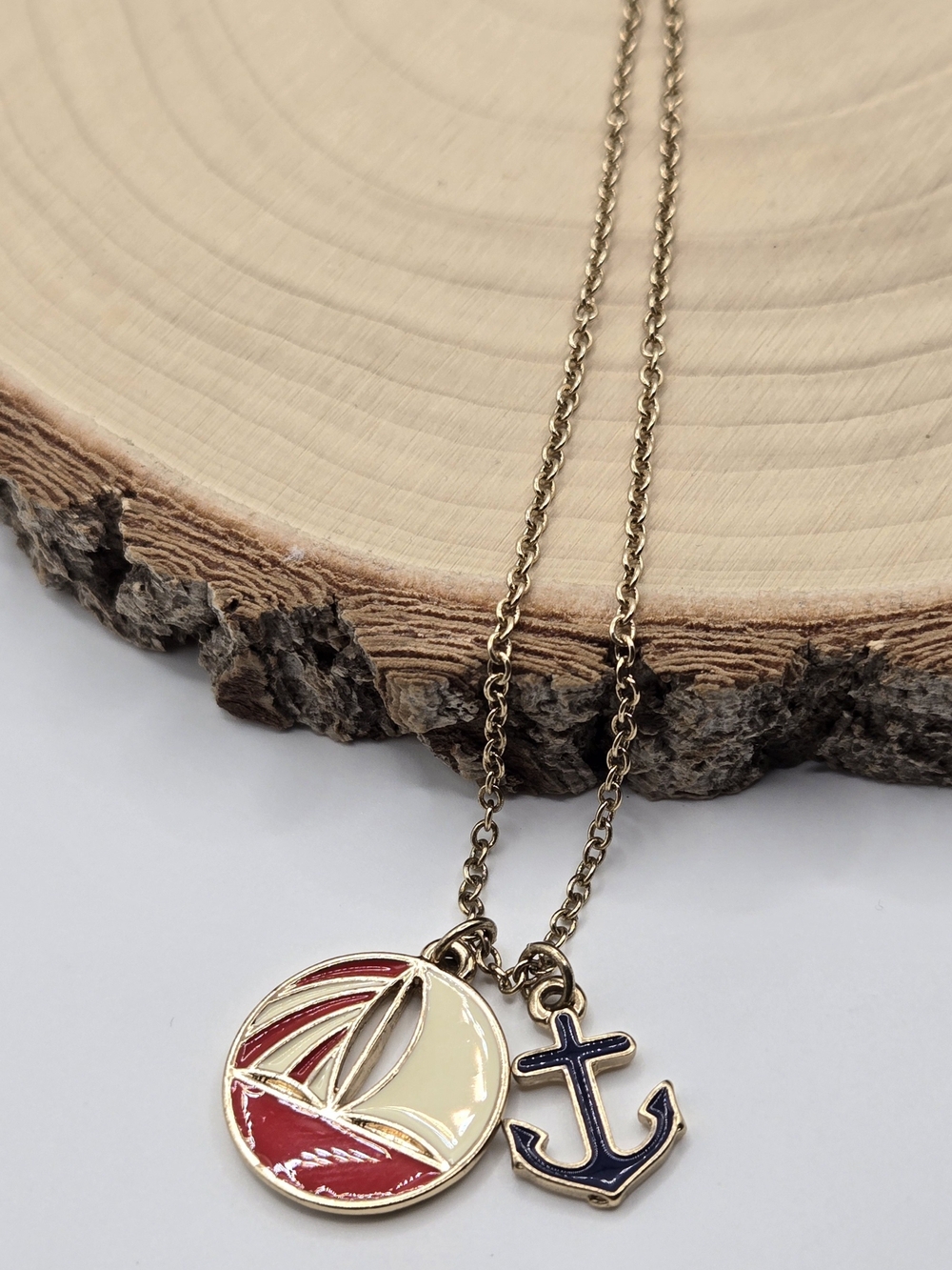 Vintage Gold Tone Sailboat & Anchor Charm Necklace ⚓️⛵️
